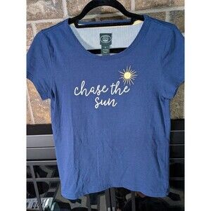 Laura Ashley Chase The Sun Navy Blue Tee Shirt Top S summer vacation happy vibes